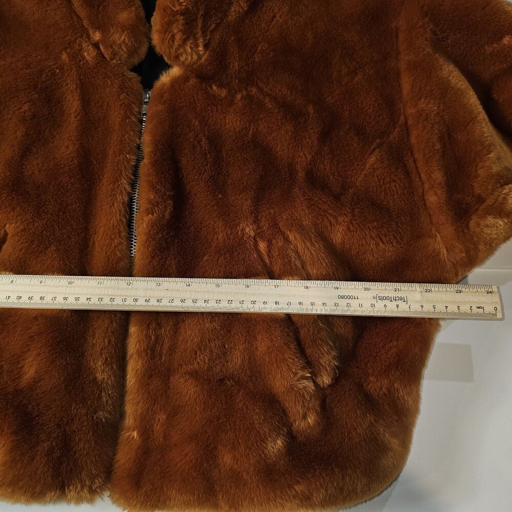 Free People Furry Bomber Jacket Brown/ Orange Zip Up Cozy XS - Picture 8 of 15